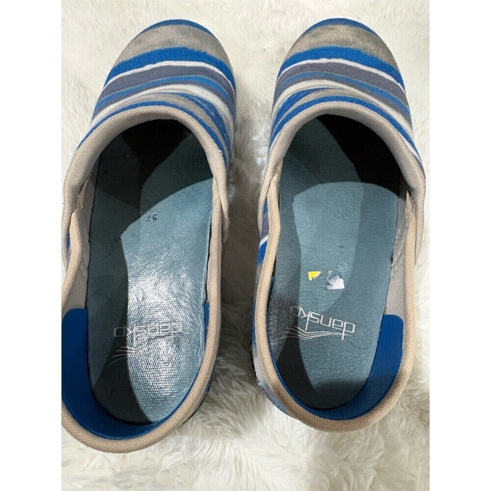 Dansko Women's Slip-On Clogs Blue Gray Striped Green Outsole EU 37 - Picture 6 of 9